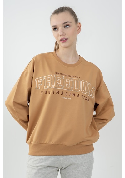 Maraton Sportswear Oversize Kadın Bisiklet Yaka Uzun Kol Basic Koyu Bej Sweatshirt 22169-koyu Bej Koyu Bej