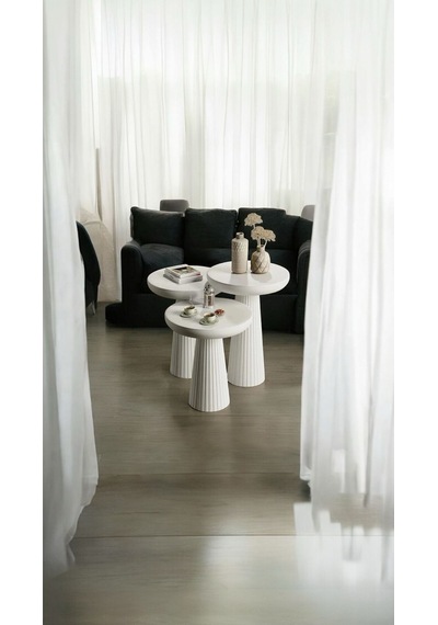 Wood Wooden Ahşap Beyaz 3 Lü Set Mantar Yan Sehpa Fiskos Çiçeklik Decorative Beyaz