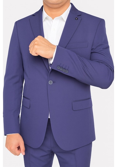 Erkek Lacivert Tek Düğme Slim Fit Takım Elbise - Şık Ofis Ve Davet Kombini Lacivert