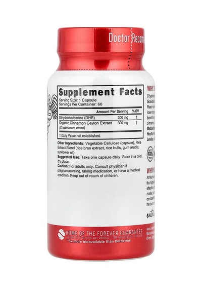 Nutri Dihydro Berberine+ Ceylon Cinnamon 60 Vegan Capsules