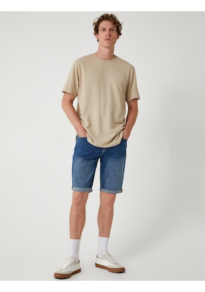 Koton Slim Fit Kot Şort Cep Detaylı Katlamalı Paça Pamuklu Orta İndigo 4sam40100nd İndigo