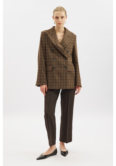 Manuka Kruvaze Ekose Blazer Ceket Kahverengi Aw25ckt00017-122 Kahverengi