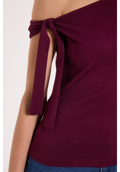 Tudors Kadın Slim Fit Dar Kesim Kısa Kollu Kayık Yaka Bordo Bluz-50537