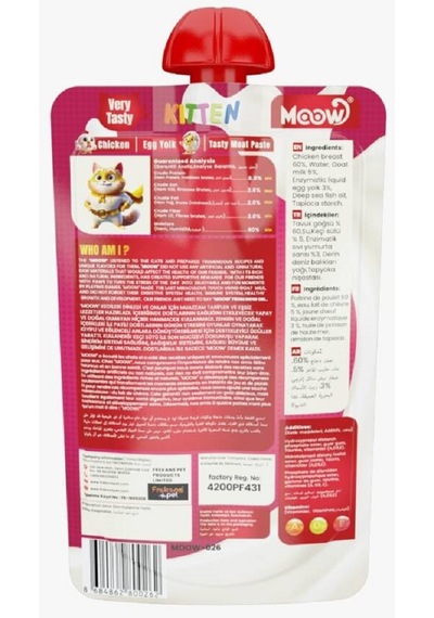 Moow Taze Tavuklu&yumurta Sarılı Keçi Sütlü Yavru Kedi Et Ezmesi 90gr X 3 Adet