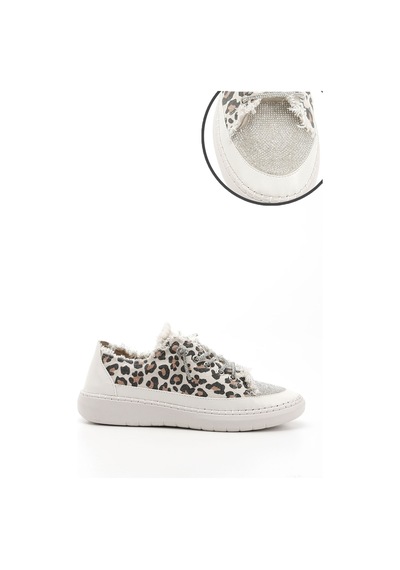Gönderi(R) Gönderi R Leopar Kot Triko Taşlı Comfort Dolgu Taban Sneaker Leopar