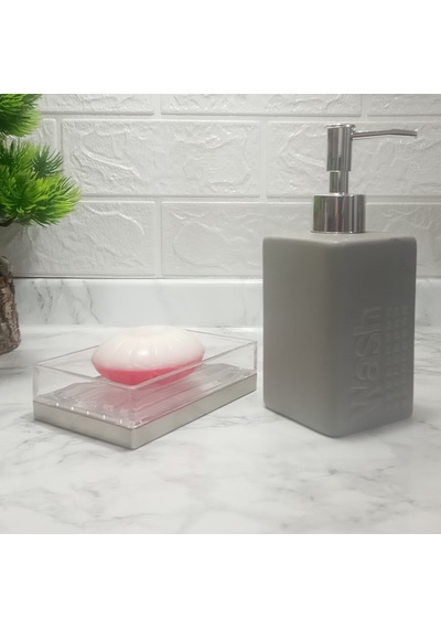 Sıvı Sabunluk Ve Sabunluk 2 Li Banyo Seti,gri Renkli Çok Renkli