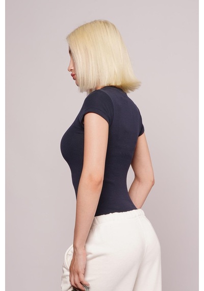 Lacivert Bisiklet Yaka Basic Kadın T-shirt Mg2479 Lacivert
