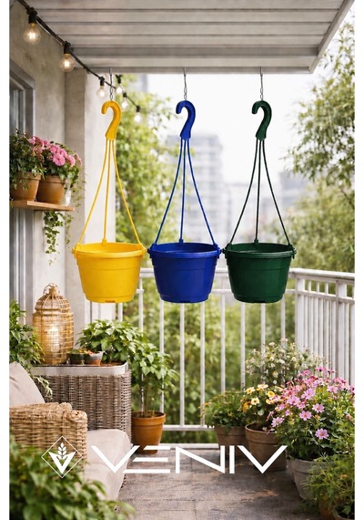 3 Adet Askılı - Dekoratif Saksı - Askılar Dahil- 18 Cm X 12 Cm 48823668