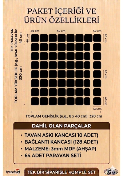 Satranç Takımı Lazer Kesim Paravan, Ahşap Separatör, Oda 4'lü Panel Levha Model21 40 X 40 Cm 16 Set 64 Adet Panel