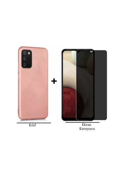 Samsung Galaxy Uyumlu A03s Esnek Soft Tasarım Kılıf Ve Hayalet Privacy Gizli Ekran Koruyucu Col177142-rose Gold