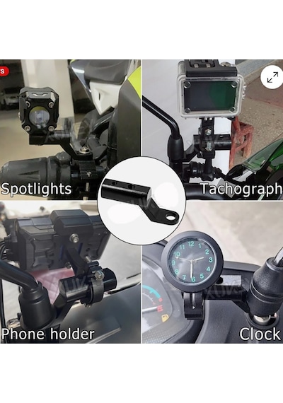 Motosiklet Scooter Nmax Pcx Üniversal Ayna Uzatıcı Ve Telefon Kamera Gps Tutucu Bar Siyah