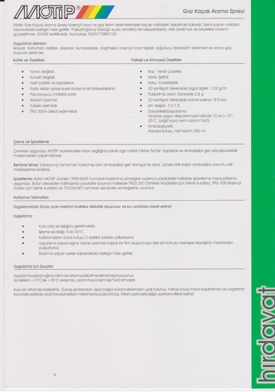 Motip Gaz Kaçak Arama Spreyi - Leak Dedector 300 ML