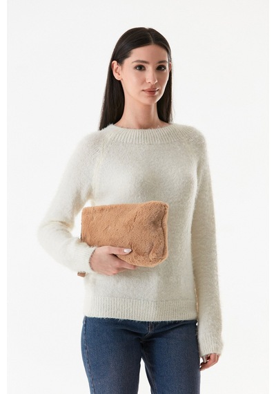 Fullamoda Tüylü Zincirli Pelüş Portföy Çanta 25maks126240-camel Camel