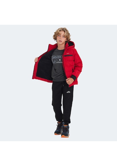 Slazenger CAPTAIN Çocuk Kapüşonlu Şişme Kırmızı Mont & Kaban