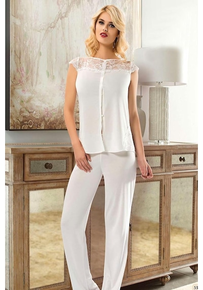Sistina Penye Pijama Takımı - 1561-1 Açık Bej - Siyah