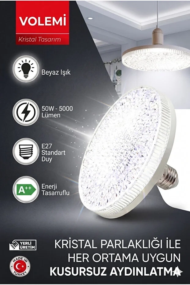 Kristal Tasarım 50w Süper Led Ampul 5000 Lümen E27 Duy Beyaz Işık Yüksek Tasarruflu Lamba Ampul 1 Adet