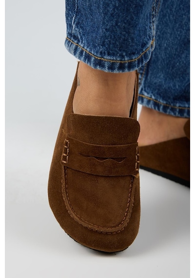 Manijero Ziva 2 Kadın Hakiki Deri Loafer Sabo Taba Terlik