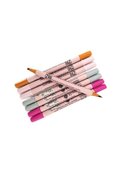 Zig Scroll & Brush Çift Çizgi Ve Fırça Uçlu Kaligrafi Kalemi, Davetiye Kalemi-8 Adet Zig Scroll & Brush Çift Çizgi Ve Fırça Uçlu Kaligrafi Kalemi, Davetiye Kalemi-8 Adet