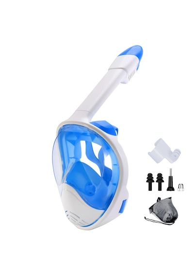 Tam Yüz Şnorkel Maske Panoramik Görüş Dry Top Sistem Dalış & Deniz Maskesi Anti-fog Su Geçirmez Snorkel Seti Açık Mavi