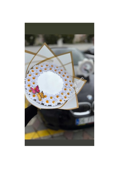 Aynalı Papatya Buketi Kelebekli Beyaz - 786137307