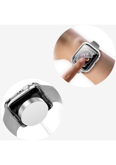 Apple Watch İle Uyumlu Series 10 Şeffaf Kılıf Ekranı Tam Kapatan Silikon Yapılı Ekran Koruma Apple Watch İle Uyuml