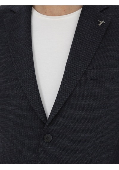 Cacharel Koyu Lacivert Slim Fit Mikro Desenli Yün Karışımlı Ceket