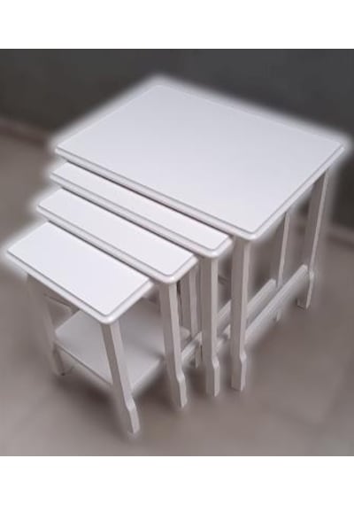Zigon Sehpa Kayın Ahşap TORNA  Klasik  Model Lake Parlak Beyaz Renk 4lü El Yapım