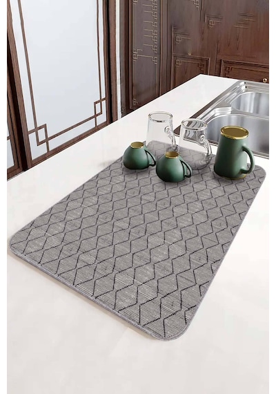 Gri Düz Microfiber Bulaşık Kurutma Kurulama Matı Mm001