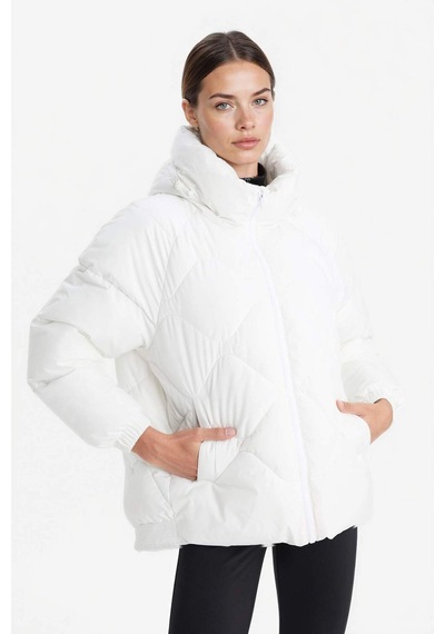 Defacto Defactofit Su İtici Oversize Fit Geniş Kalıp Kapüşonlu Fermuarlı Cepli Şişme Mont E9260ax25auwt80 Beyaz-wt80