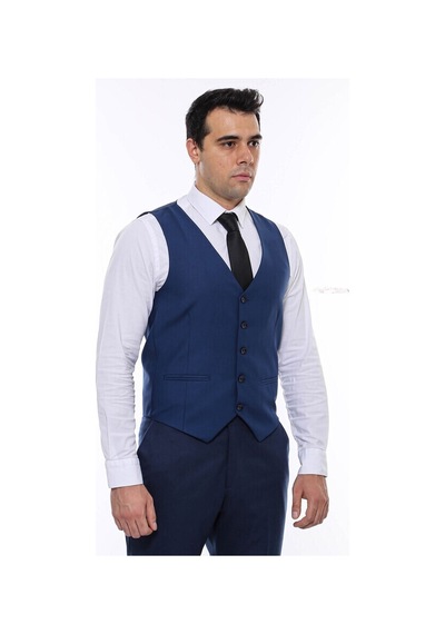 Wessi Lacivert Slimfit Düz Yelek 001