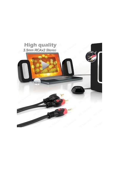 Yüksek Kalite 3.5mm Erkek to 2RCA Erkek  Ses Kablosu 5 Metre