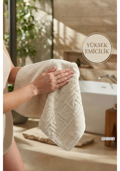 Krem Greek El Havlusu - 50x90 Cm, 225 Gr, %100 Pamuk, Spa Ve Otel Havlusu, Günlük Kullanıma Uygun Krem