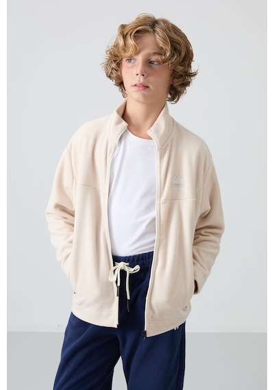Tommylife Tommy Life Bej Kalın Yumuşak Dokulu Standart Fit Nakışlı Polar Erkek Çocuk Sweatshirt - 11223 Bej
