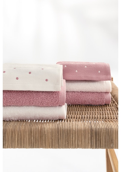 Yataş Phobe %100 Pamuk Misafir Havlusu 6'lı Set - 30x50 Cm Pembe - Ekru