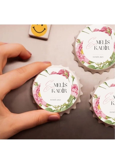 Kişiye Özel Güllü Ve Monogramlı Söz Nişan Magneti - 10 Adet Set