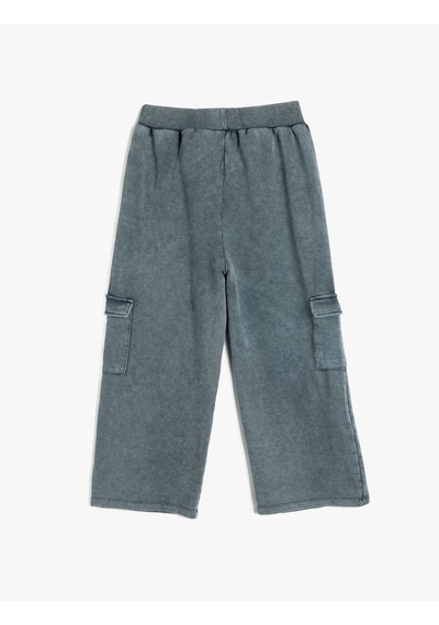 Koton Kargo Pantolon Geniş Paça Beli Lastikli Mavi 5wkg40157ak Mavi
