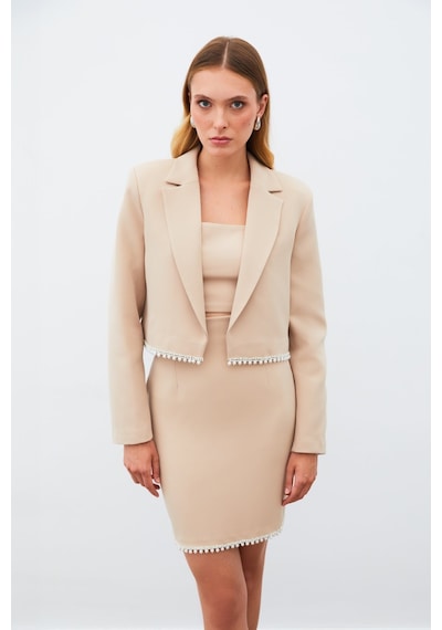 Sateen Aksesuarlı Kısa Ceket - Bej-134921 Bej