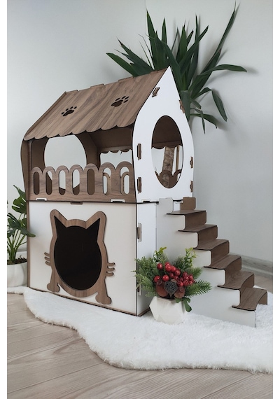 Kedi Evi 2 Katlı Merdivenli