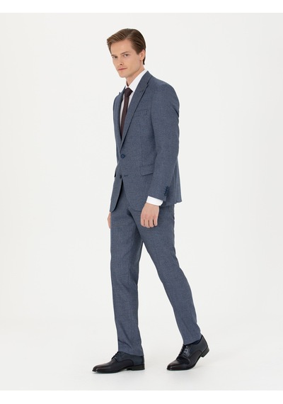 Cacharel Lacivert Slim Fit Mikro Desenli Kırlangıç Yaka Takım Elbise