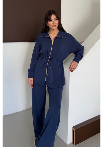 Balenbi Oversize Fermuarlı Beli Bağcıklı Polo Yaka Modal Kadın Takım 1196 - Form Serisi Lacivert Balenbi Oversize Fermuarlı Beli Bağcıklı Polo Yaka Modal Kadın Takım 1196 - Form Serisi Lacivert