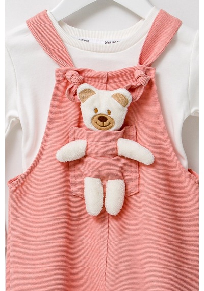 Unisex En Çizgi Fitilli Teddy Oyuncaklı 2'li Salopet 001
