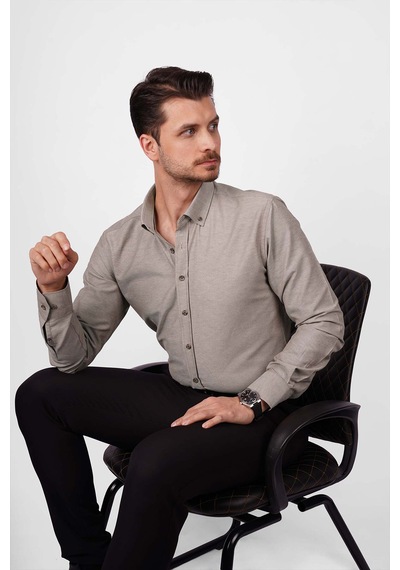 Açık Kahve Yaka Düğmeli Premium Şamre Slimfit Erkek Gömlek Açık Kahverengi Açık Kahve Yaka Düğmeli Premium Şamre Slimfit Erkek Gömlek Açık Kahverengi