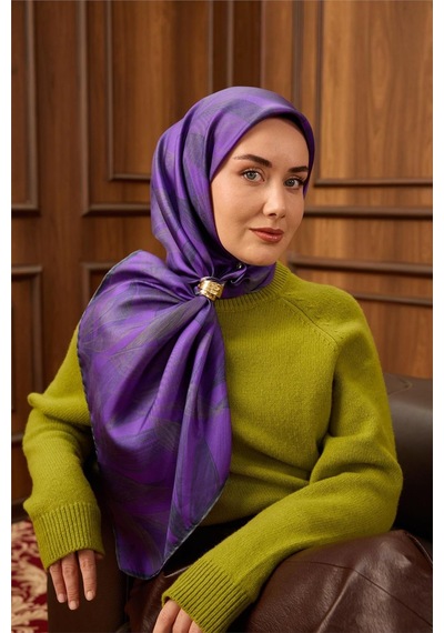 Silk Home Tivil Saf İpek 11488 - 26 Mor Gri Çiçek Desen mor