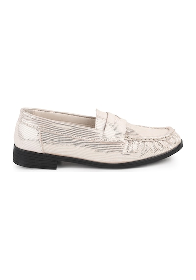 Mamma Mia Kadın Loafer Günlük Simli Metalik Slip-on Klasik Anne Ayakkabısı 26y-7365 Krem