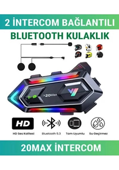 V20 Bluetooth 5.0 Motosiklet Kask Kulaklık Intercom Işıklı, Gürültü Engelleme, Uzun Pil