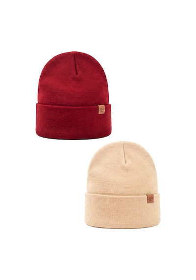 Sayzen Your Shine Unisex Basic Katlamalı 2'li Bere Set Bordo-krem