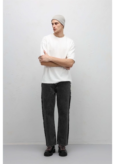 Vamos Yan Dikiş Detaylı Baggy Jean Gri