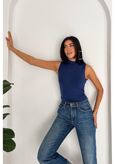 Noa & Noa Kadın Kolsuz Boğazlı Basic Body Sleek Core Mavi
