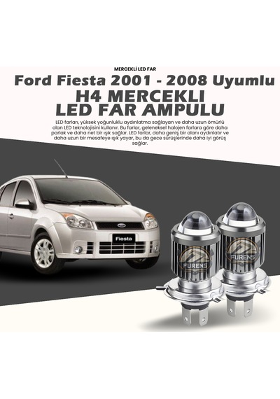 Ford Fıesta Mercek Led Xenon Uyumlu Uzun - Kısa Far Ampulü Tek Renk Beyaz