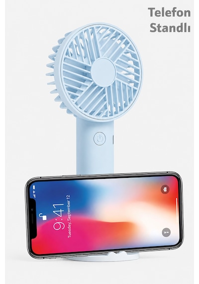 Standlı 3 Mod Şarjlı El Fanı 3 Kademe Seyahat Masaüstü Vantilatör Taşınabilir Mini Fan Mavi F137